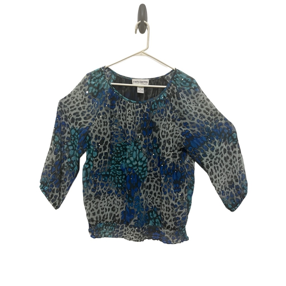 Cathy Daniel’s  Blue Leopard Print Top XL